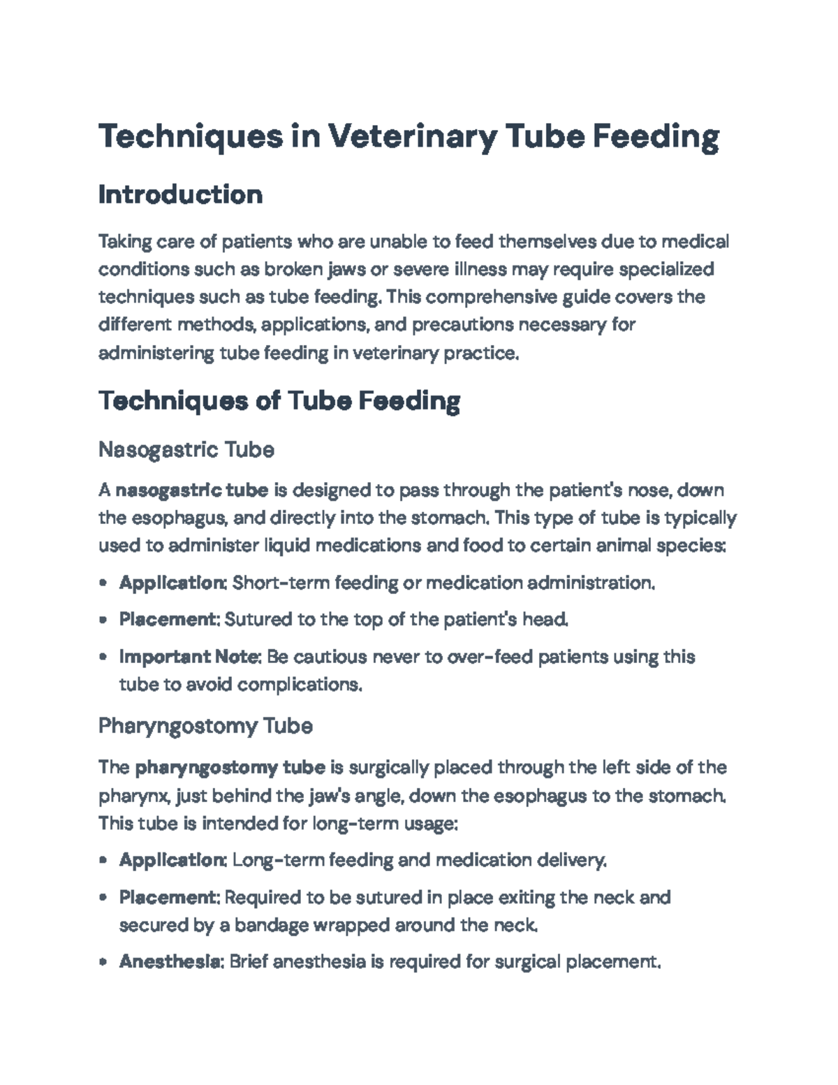 Veterinary Techniques: Tube Feeding Methods and Applications ...