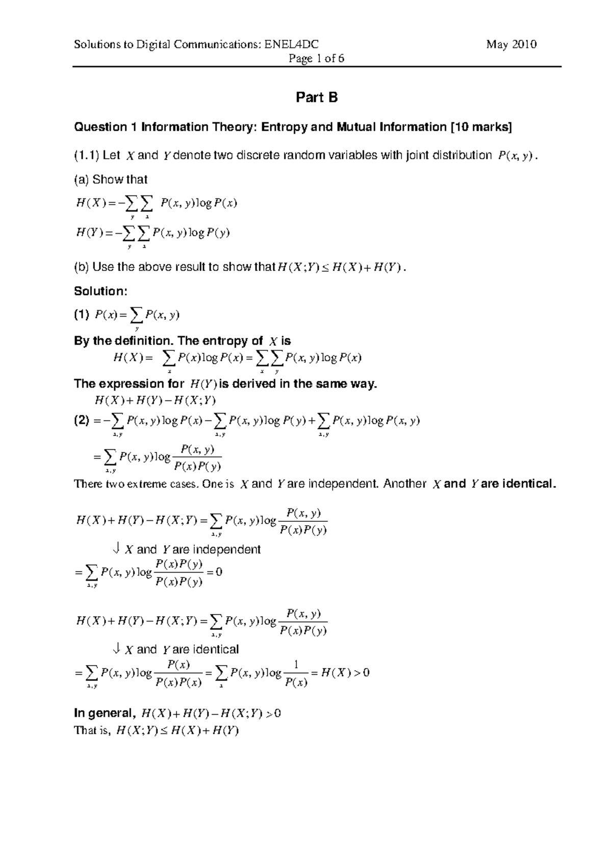 Information Theory and Channel Coding: Study Notes for 2010 xu sol ...