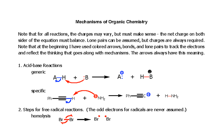 Mechanism Examples for Organic Chemistry (Orgo 1) - Studocu