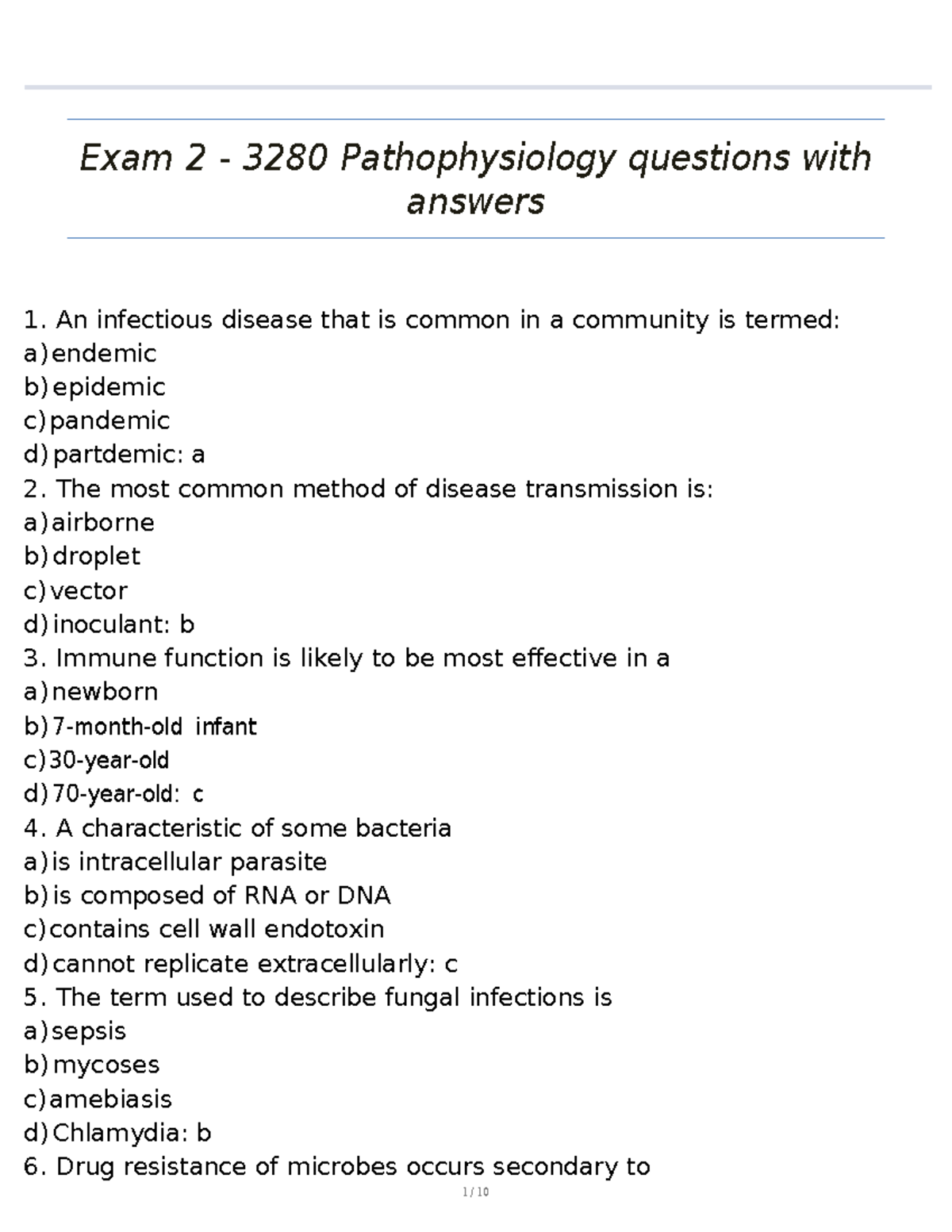Exam 2 Review: Pathophysiology Questions & Answers (3280) - Studocu
