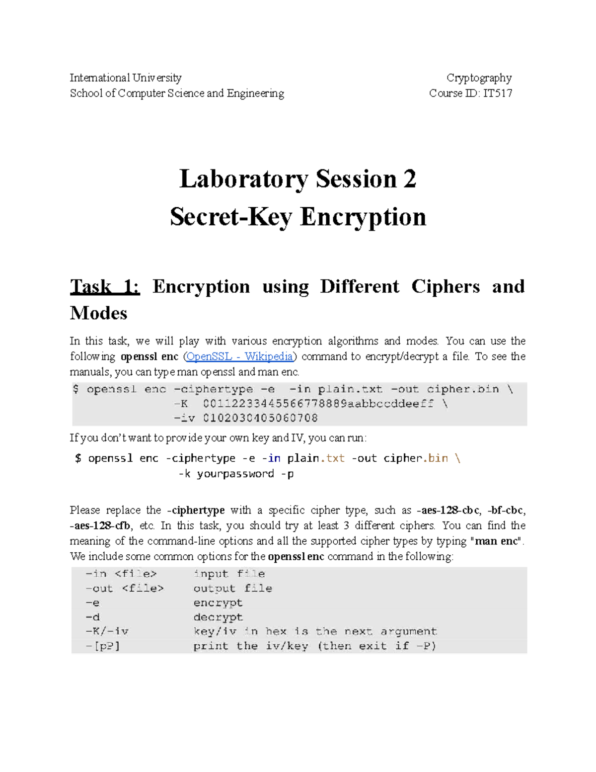 Crypto Lab 2: Encryption Techniques & Observations (CS 101) - Studocu