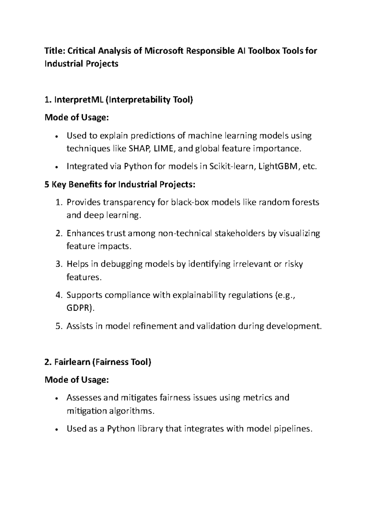 Critical Analysis of MS Responsible AI Toolbox for Industrial Projects ...