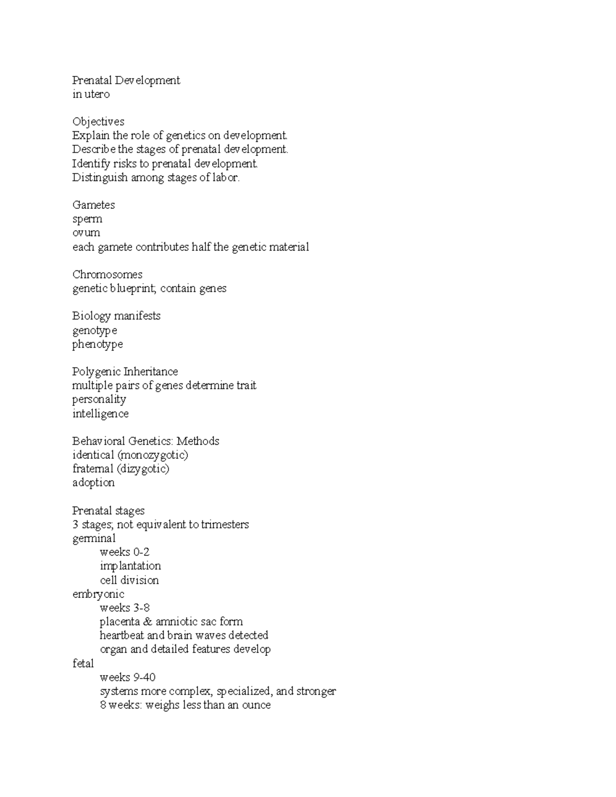 Prenatal Development (BIO 101): Stages, Risks, and Labor Processes ...