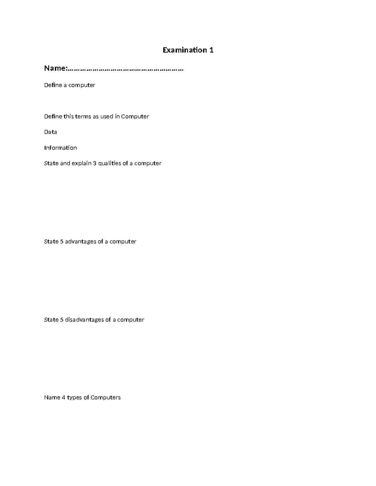 Examination 1 - Computer Fundamentals and Definitions Notes - Studocu