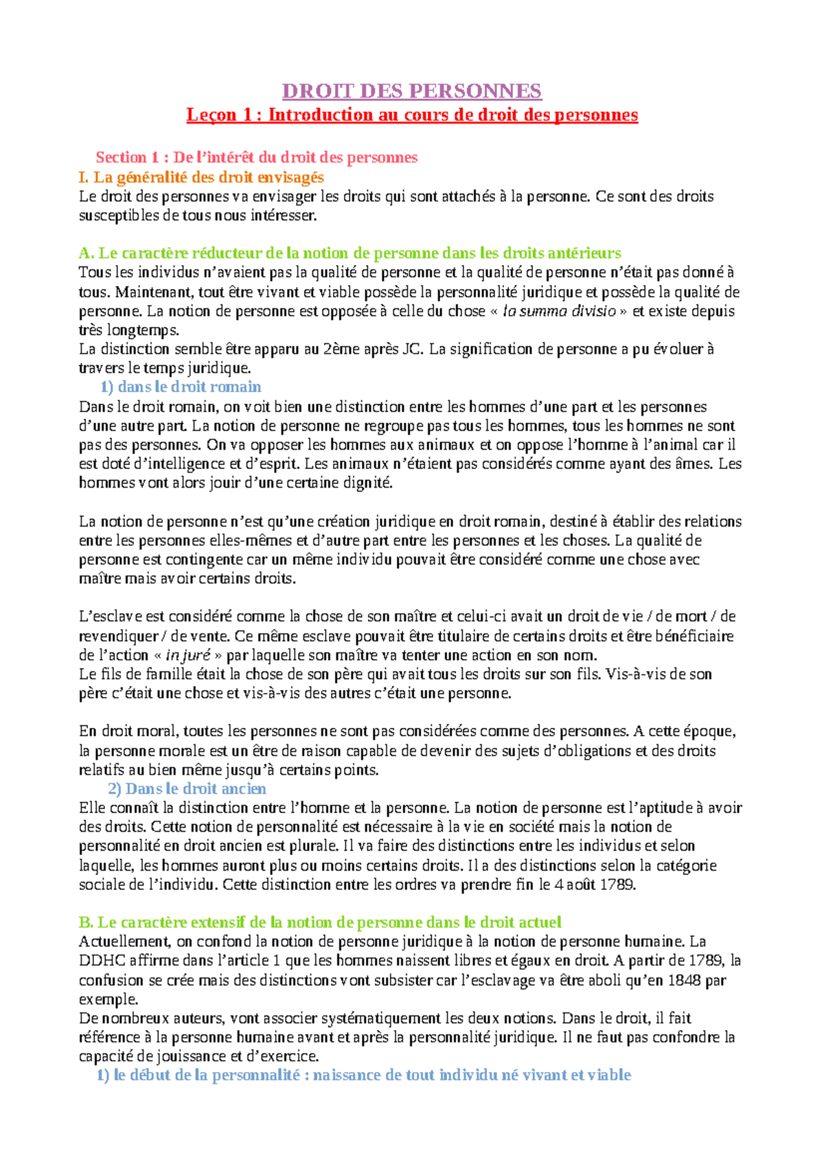 Leçon 1 : Introduction au Droit des Personnes - Cours de Droit 101 ...