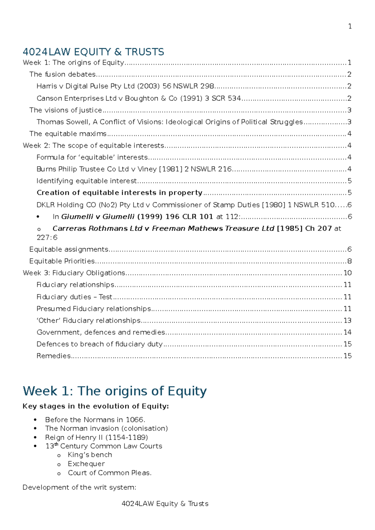 4024LAW Equity & Trusts Lecture Notes: Key Concepts & Cases Overview ...