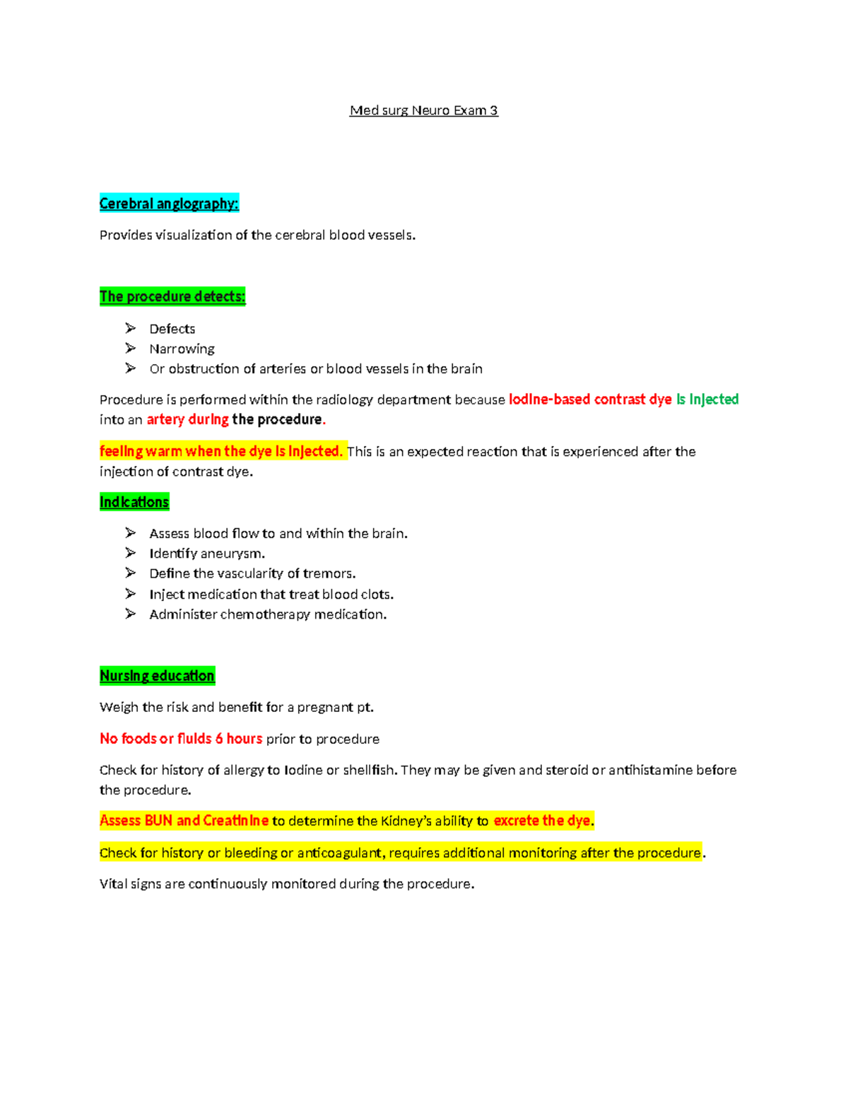 Med surg Neuro Exam 3: Key Procedures & Patient Care Overview - Studocu