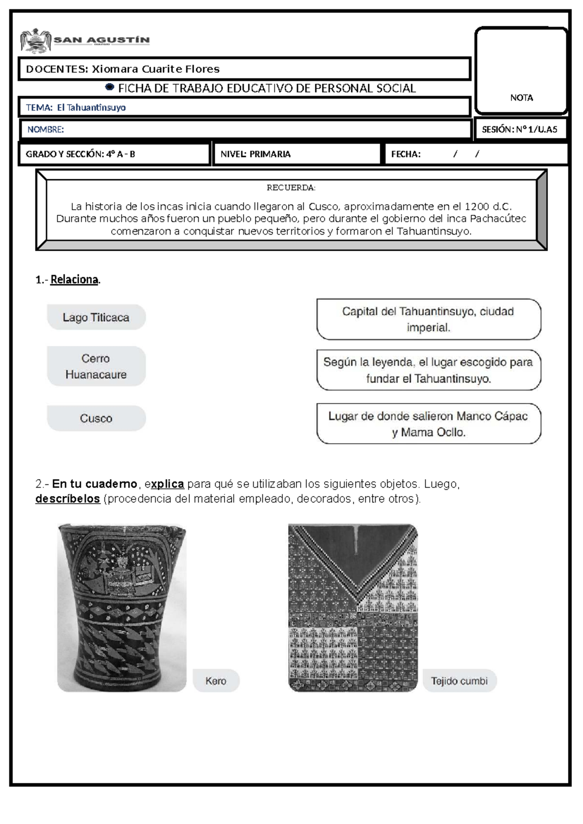 Fichas de Trabajo Educativo: Personal Social 4to Primaria - Unidad 5 ...