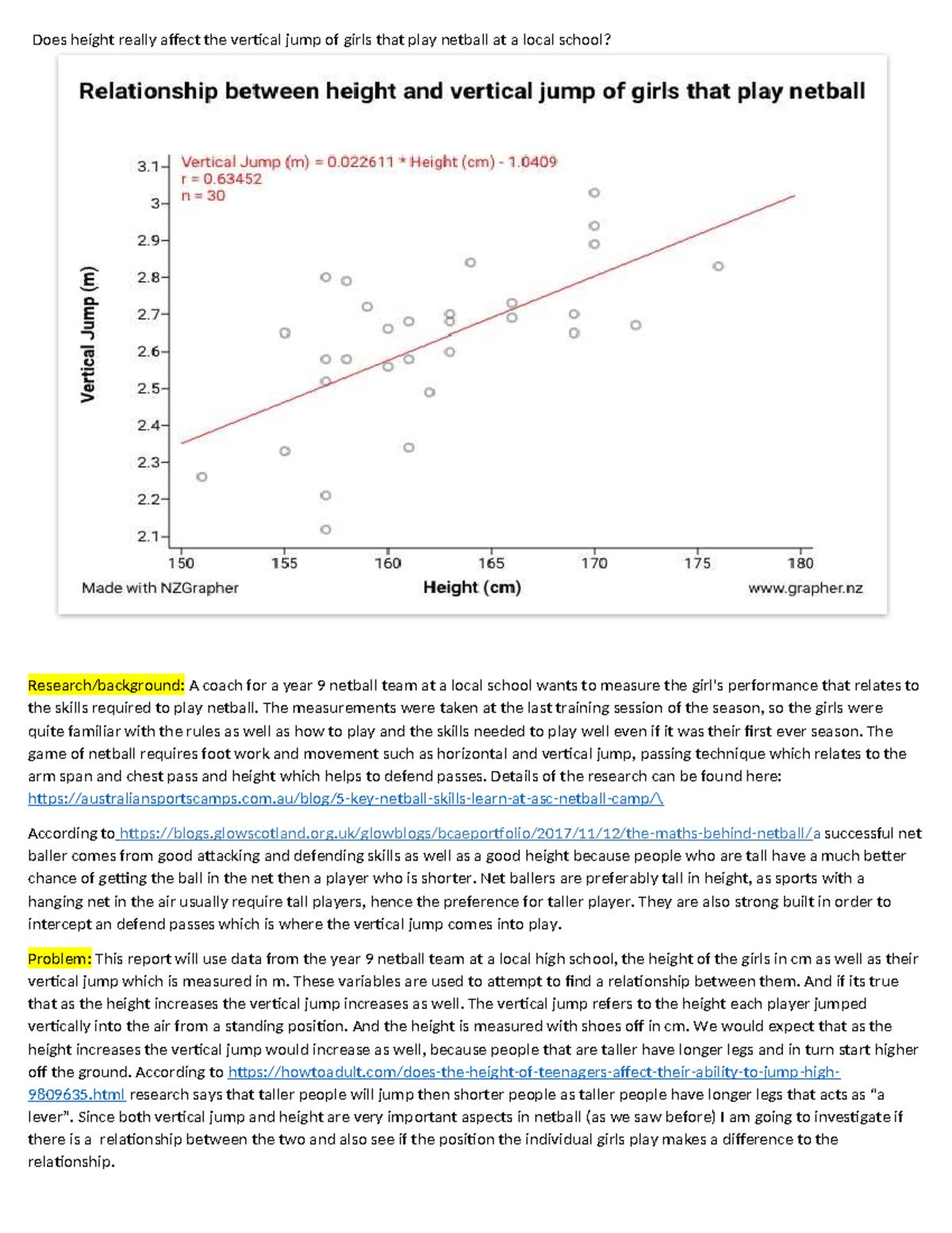 Year 9 Netball Study: Height vs. Vertical Jump Performance Analysis ...