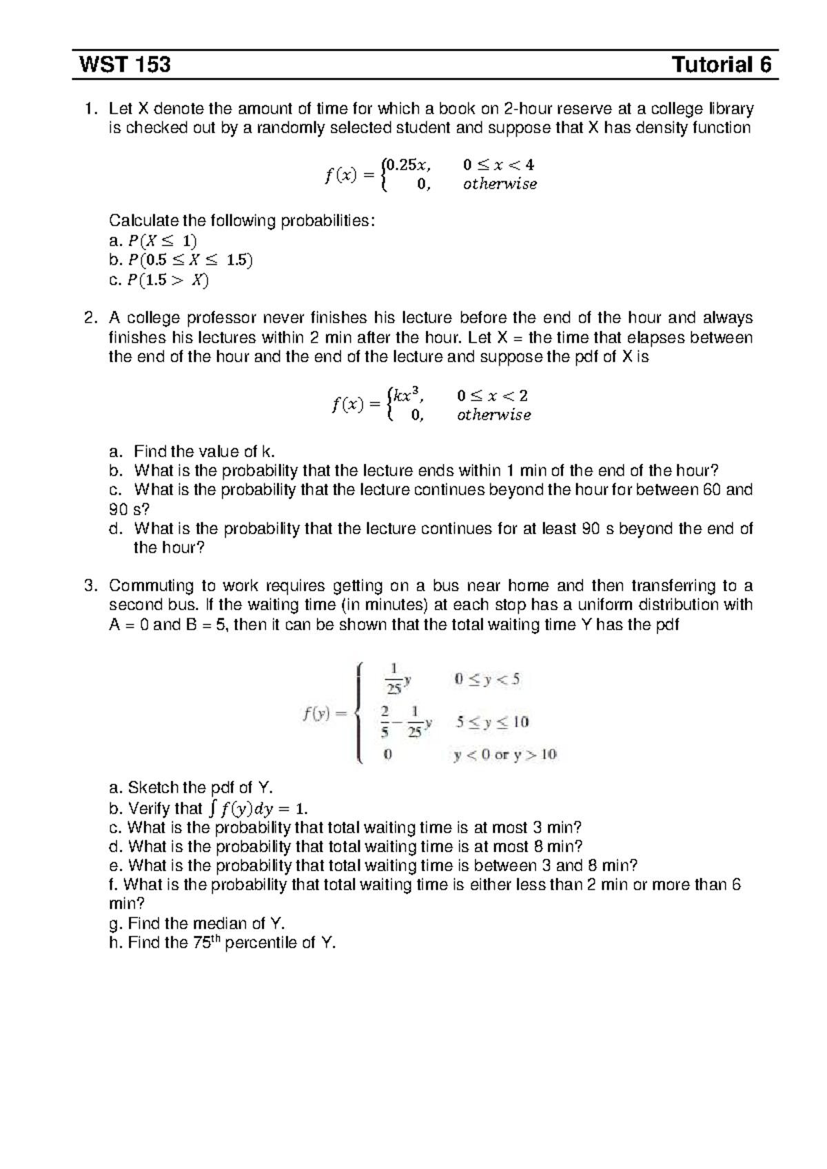 WST 153 Tutorial 7 Practice Questions on Probability Distributions ...