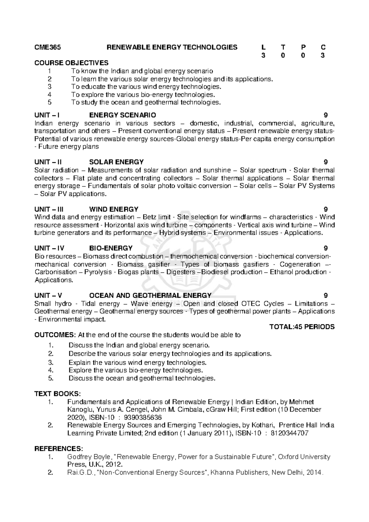 CME365 Renewable Energy Technologies Syllabus and Course Overview - Studocu