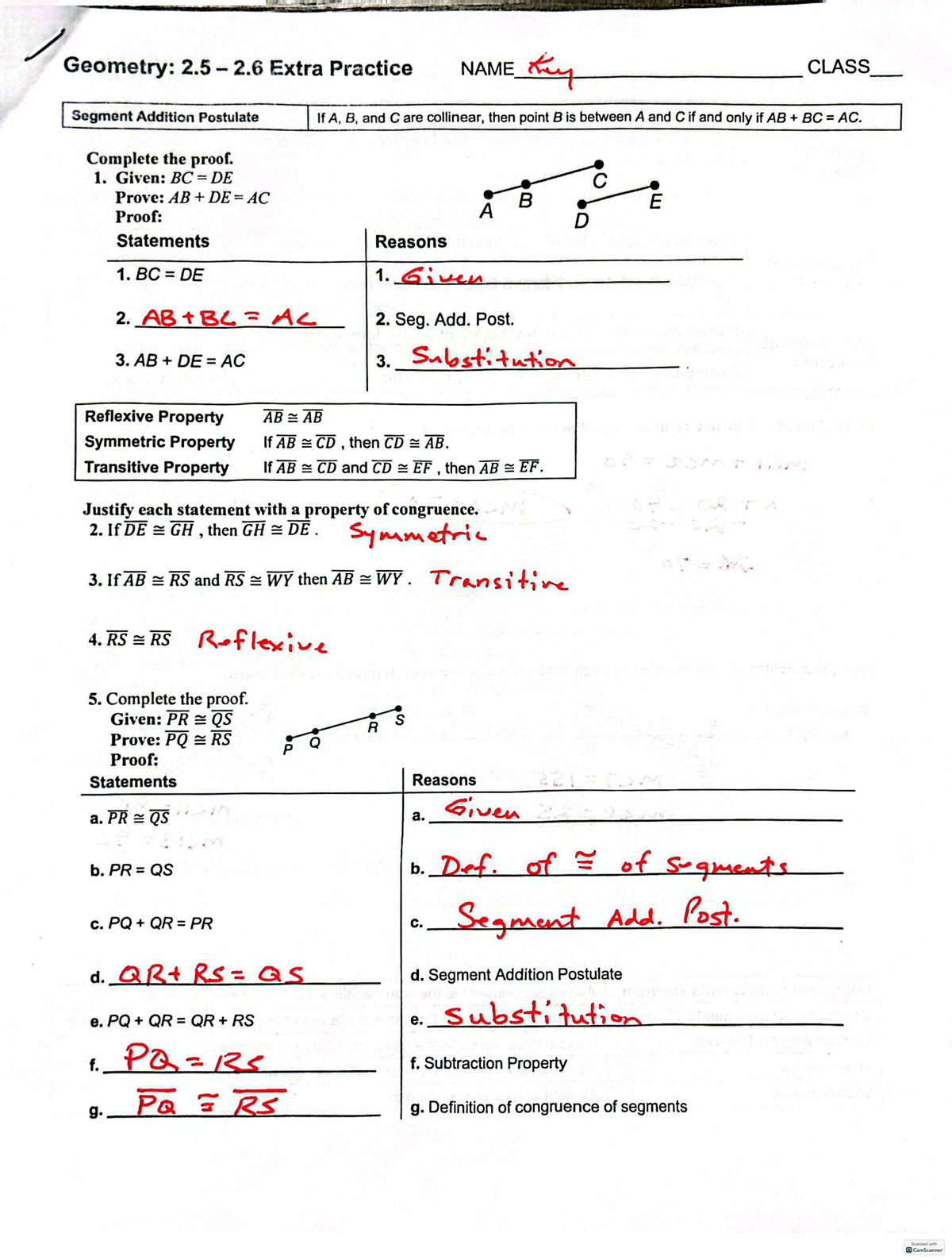 Geo 2.5-2.6 Extra Practice Answers & Proofs Summary - Studocu