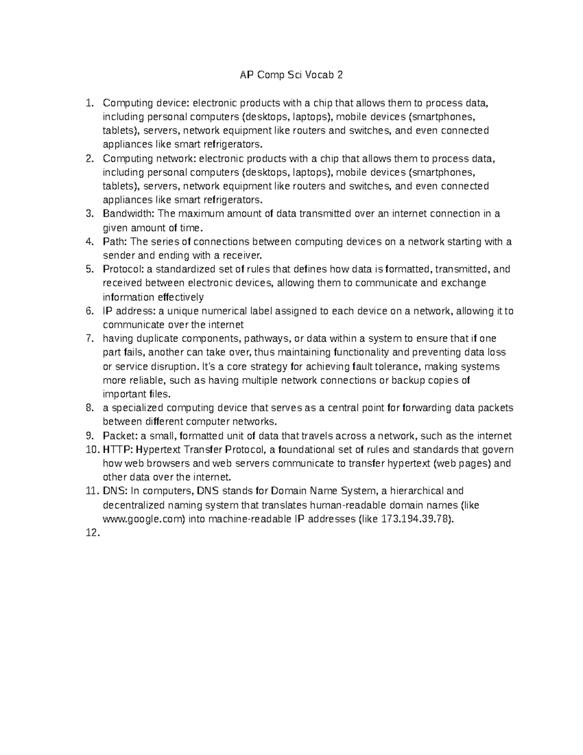 AP Comp Sci Vocab 2: Key Terms and Definitions - Studocu