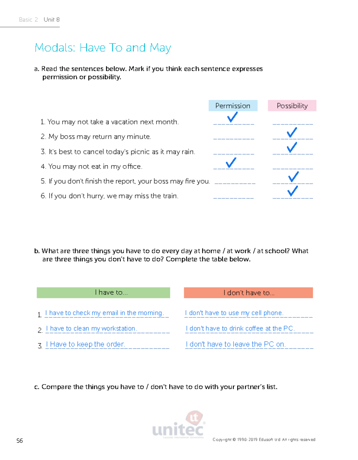 Basic 2 Unit 8: Modals - Permission and Possibility Classwork - Studocu