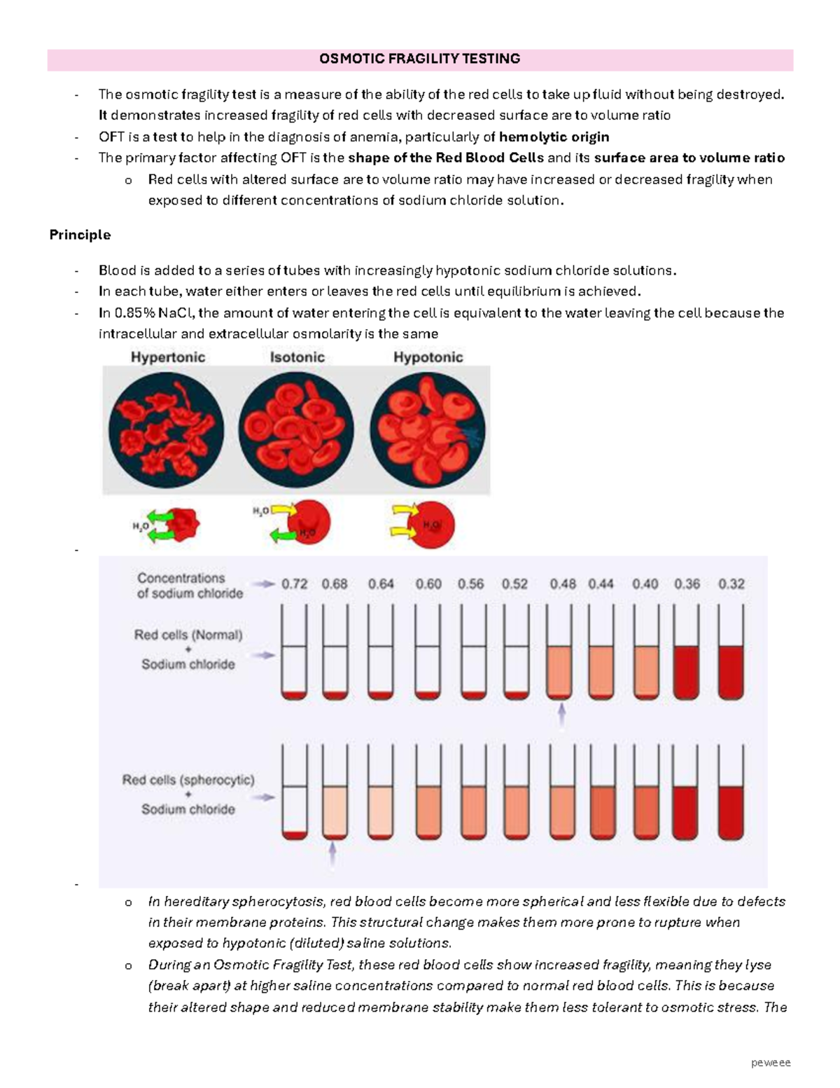 Osmotic Fragility Testing: Understanding Red Cell Hemolysis - Studocu