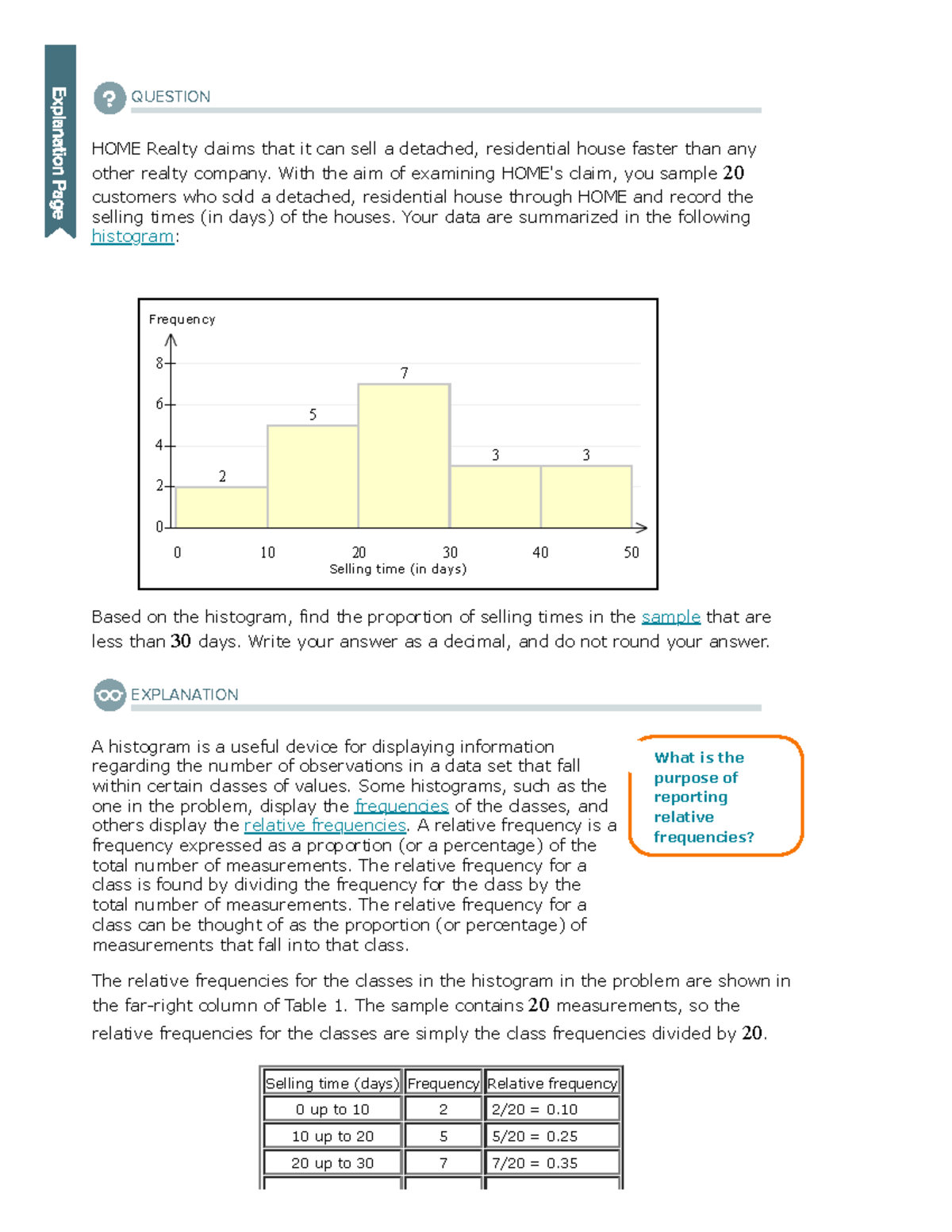 Histogram Analysis of Selling Times for HOME Realty (A Statistics Case ...
