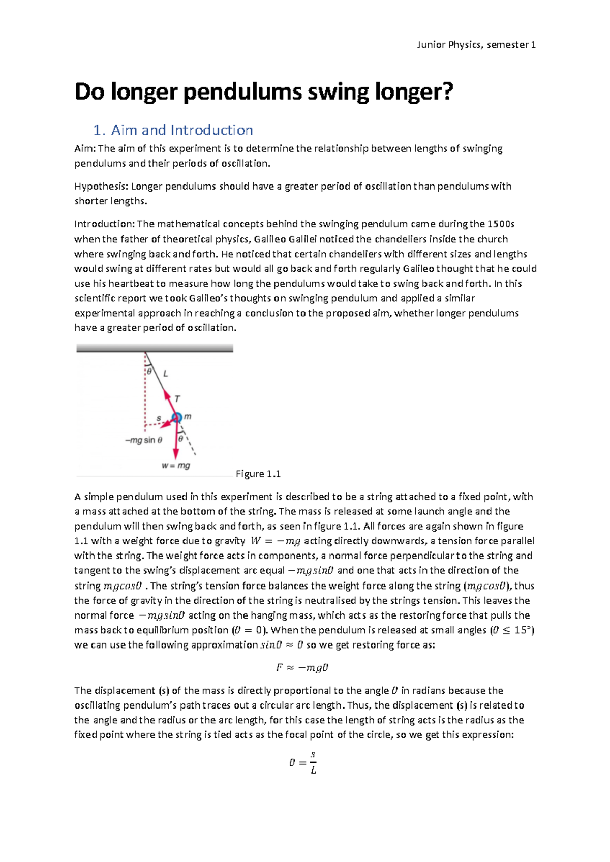 Lab Report PHYS1001: Relationship Between Pendulum Length & Oscillation ...