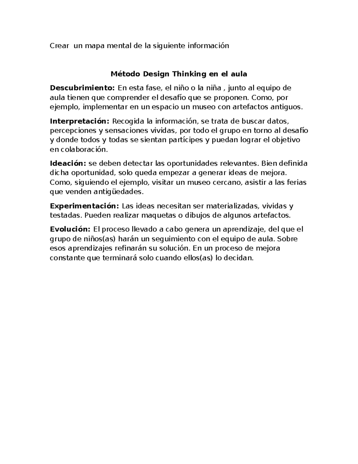 Mapa Mental sobre Design Thinking en el Aula - Studocu