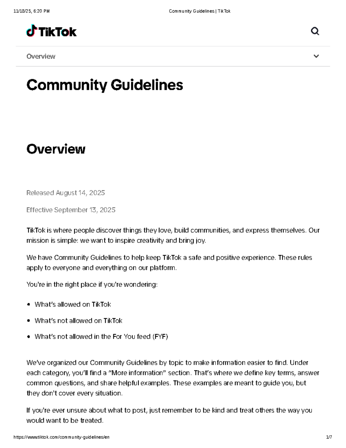 TikTok Community Guidelines Overview (Effective Sept 2025) - Studocu