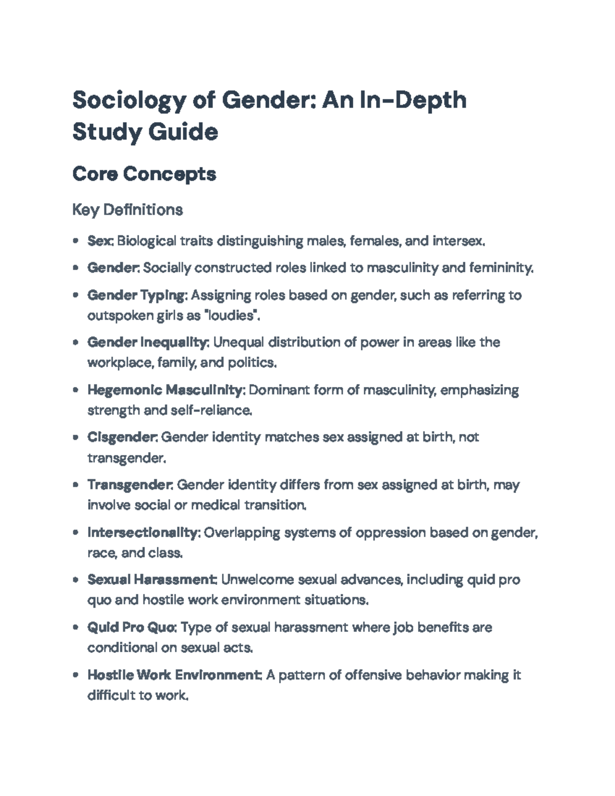 Sociology of Gender: Key Concepts and Issues Study Guide (SOC 101 ...