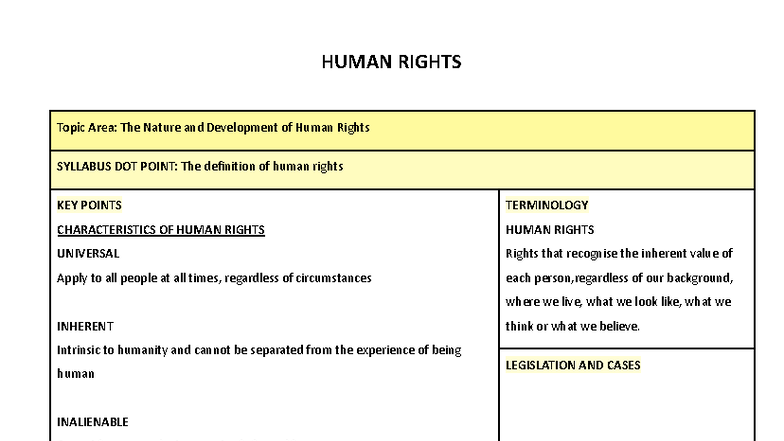 LEGAL STUDIES - FULL HUMAN RIGHTS NOTES (HUMAN RIGHTS 101) - Studocu
