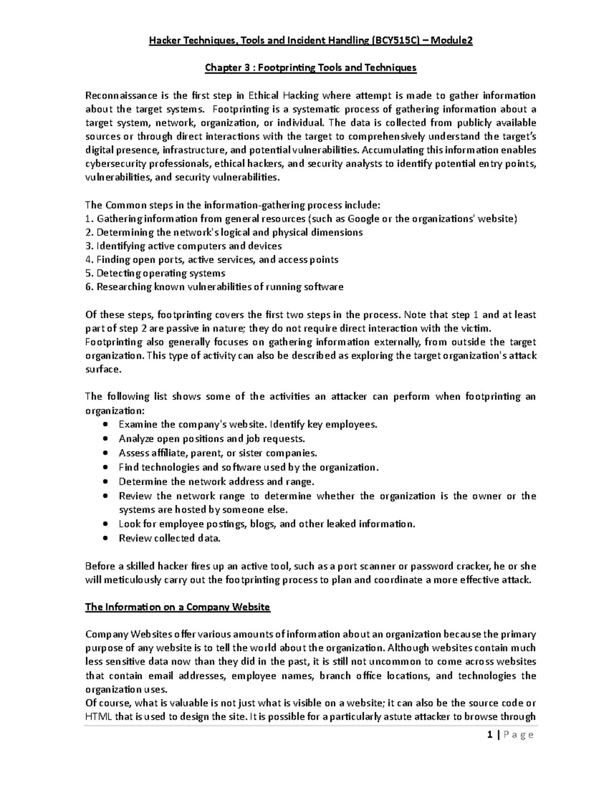 Hacker Techniques, Tools and Incident Handling (BCY515C) Module 2 ...