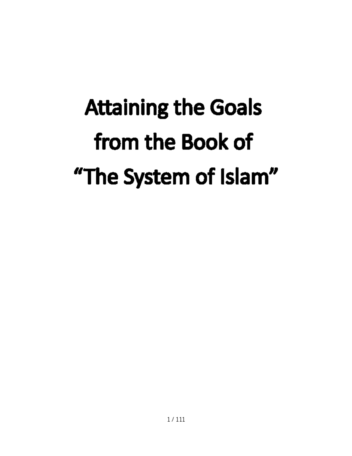 Attaining the Goals from the Book System of (Halqah 1-6) Overview and ...