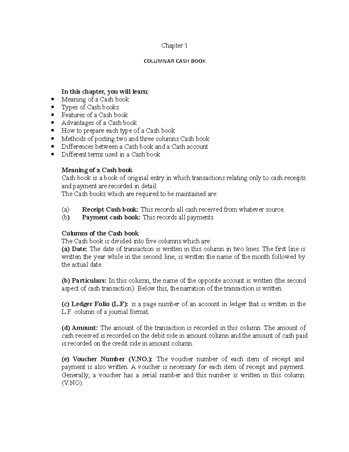 Chapter 1 BK 2 - Overview of Cash Book and Its Types - Document Preview