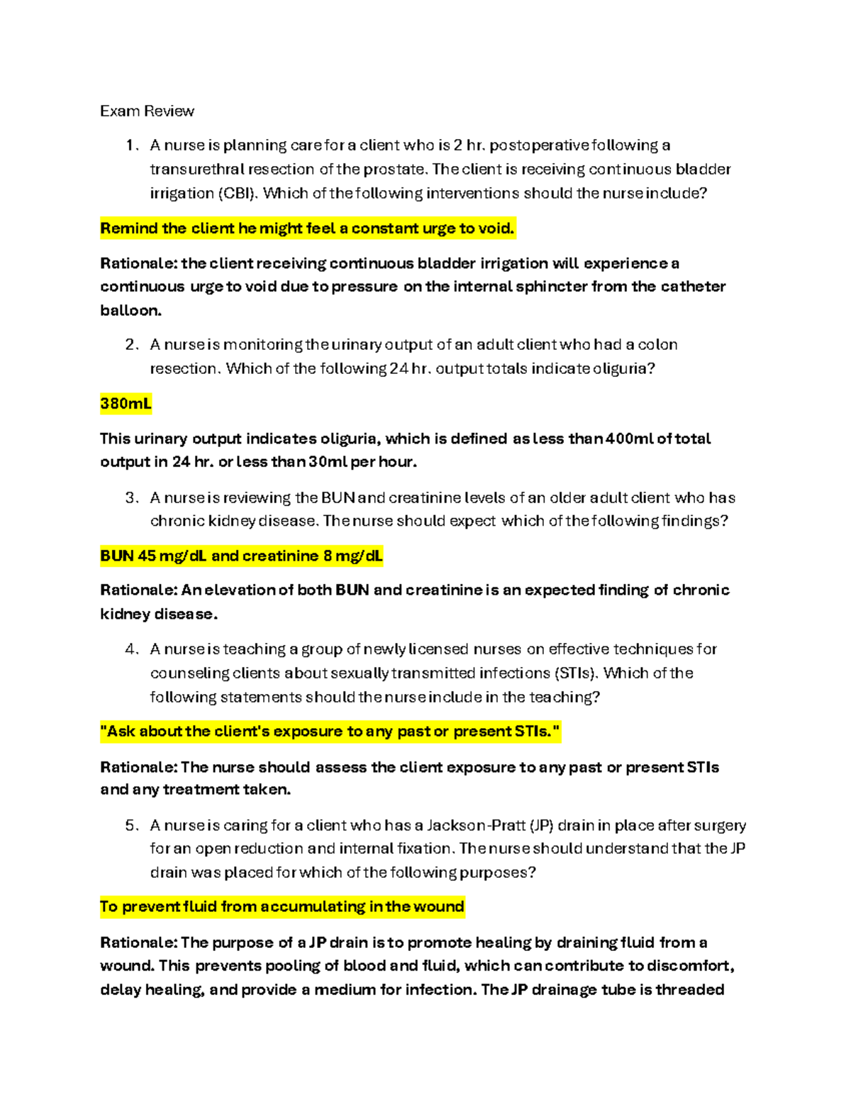 Medsurg 2 Exam 3 Review Notes - Client Care & Interventions - Studocu