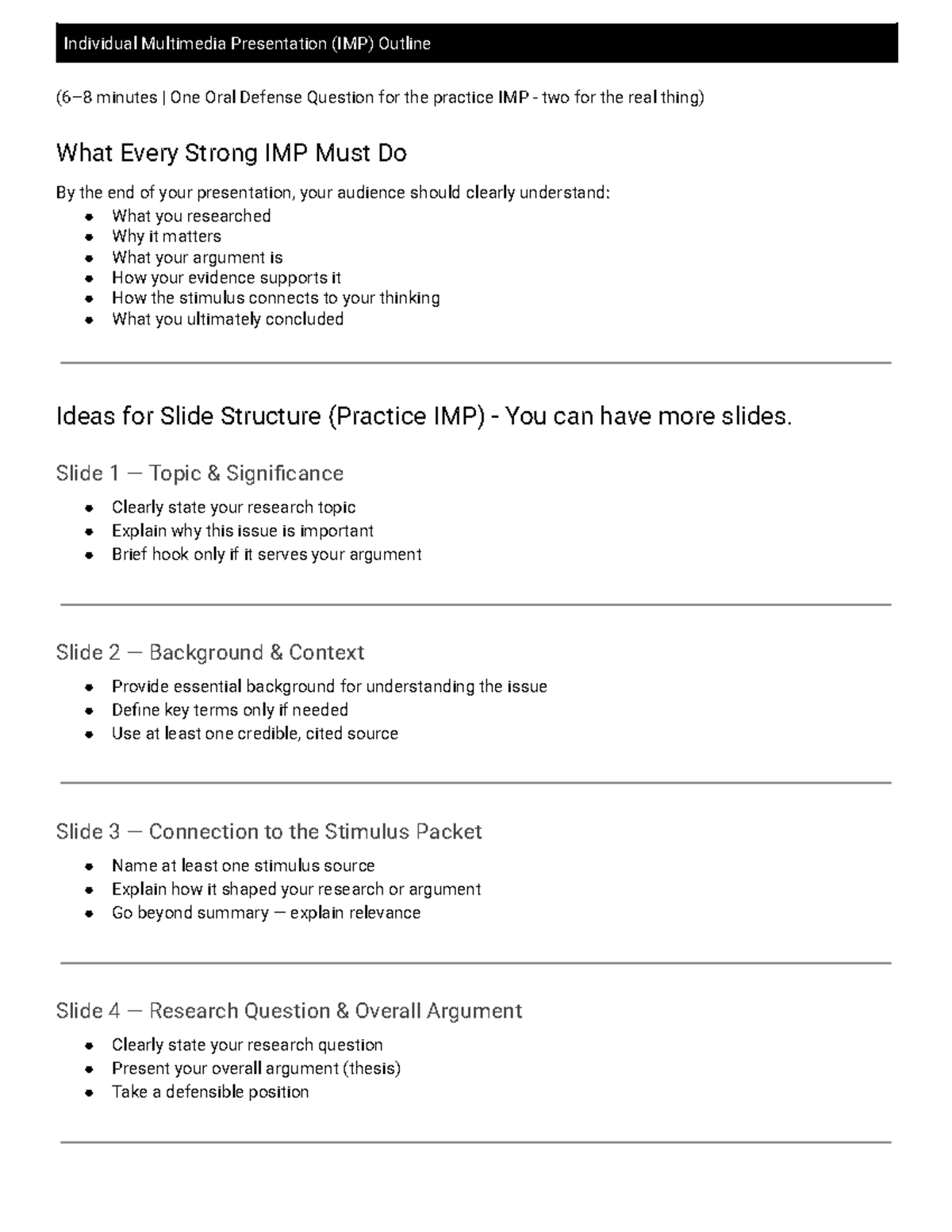 IMP Outline Planner: Key Elements for a Strong Multimedia Presentation ...