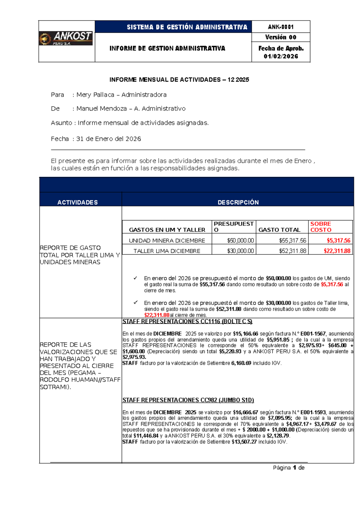 Informe Mensual de Gestión Administrativa - Enero 2026 - Studocu