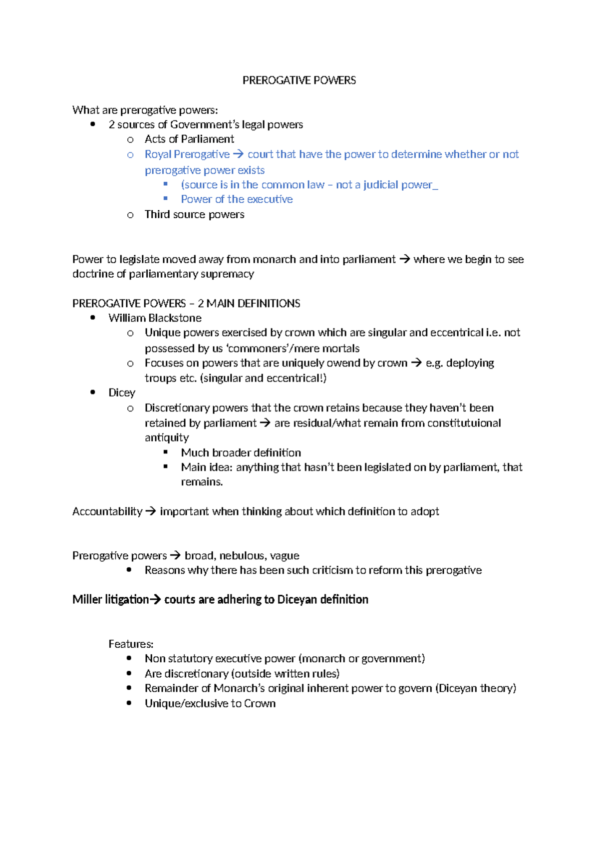 Public LAW - (W5 L1) - Week 5 Lecture Notes on Prerogative Powers - Studocu