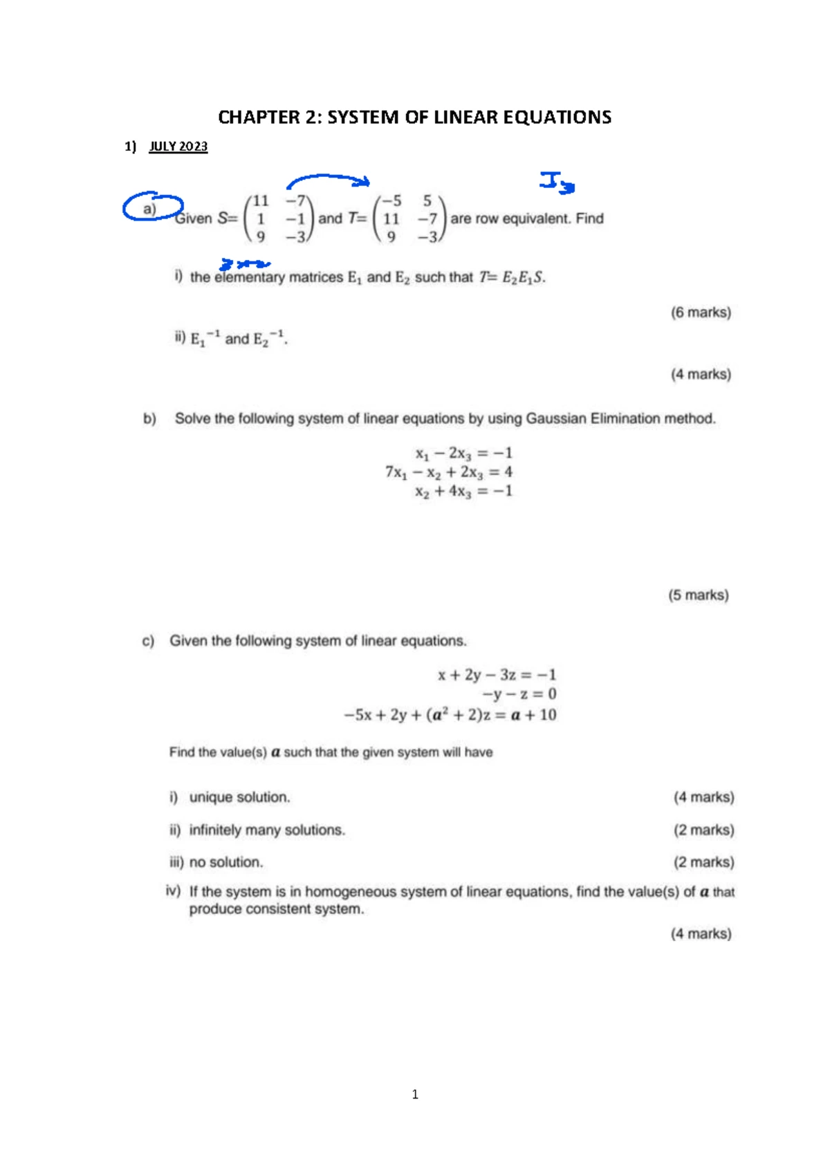 MAT423 - Final Examination Paper for Linear Algebra I (Feb 2025) - Studocu