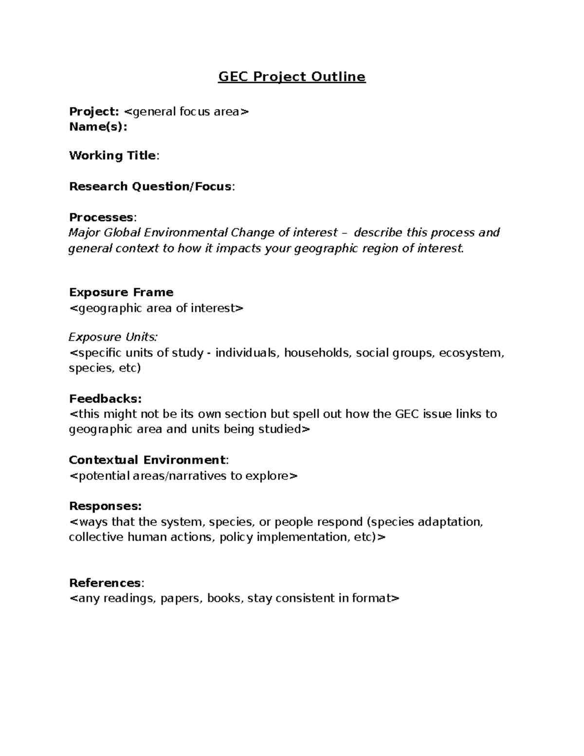 ENVS 360 Story Map Outline Template - GEC Project Outline Project ...