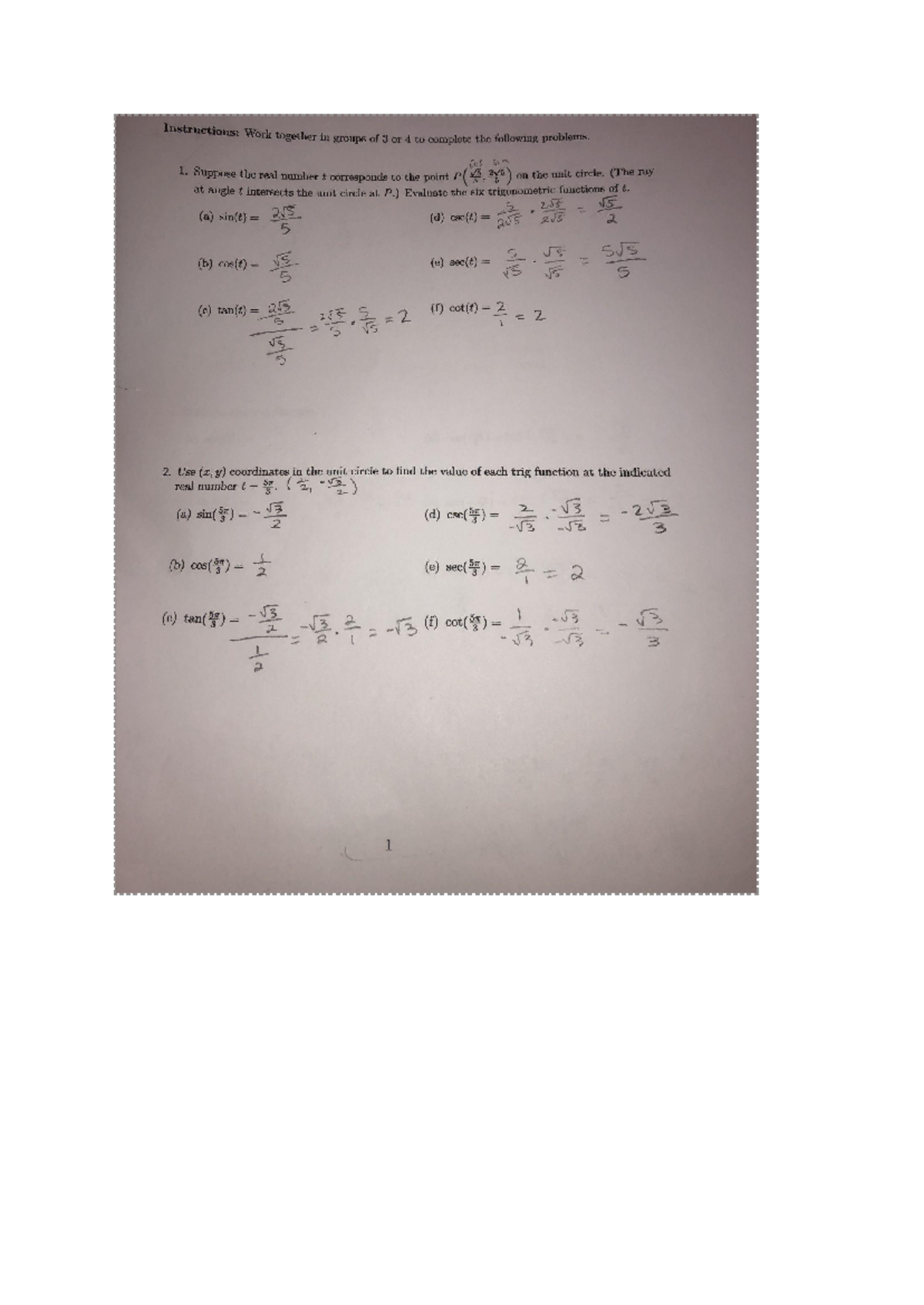 MATH 1113 6.2 Assignment - Instructions: Work together in groups of 3 ...