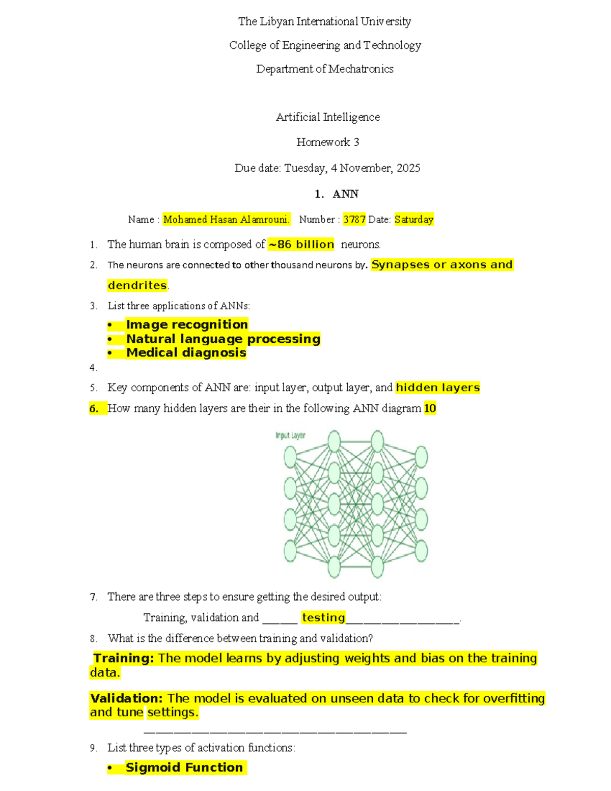 AI - MET - Homework 3: ANN & Genetic Algorithms - Fall 2025 - Studocu