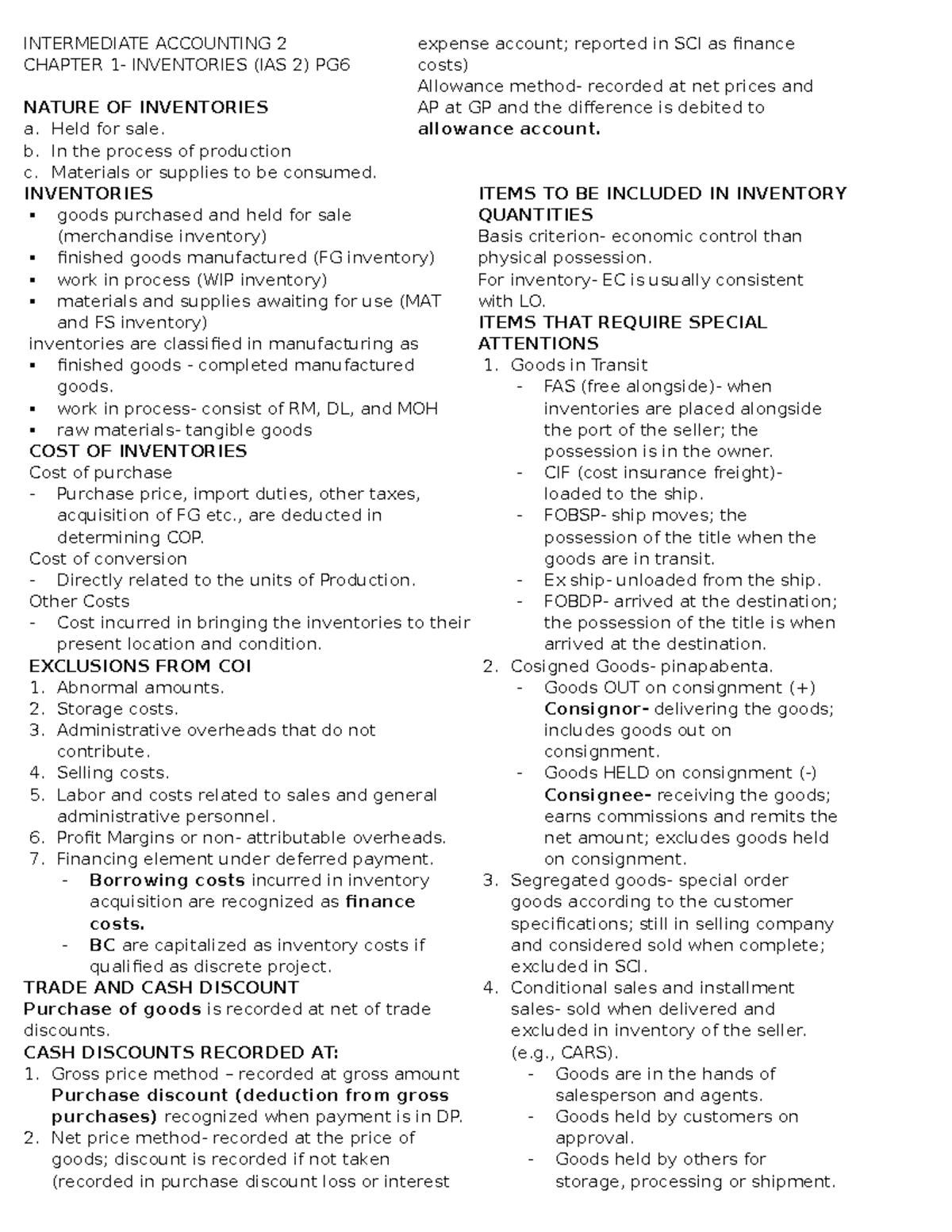 Intermediate Accounting 2 (Midterm Reviewer: Inventories) - Studocu
