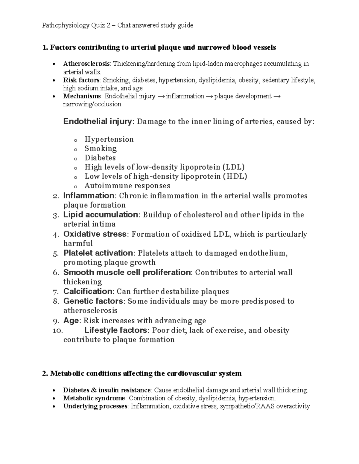 Pathophysiology Quiz 2 Study Guide: Key Concepts and Insights - Studocu