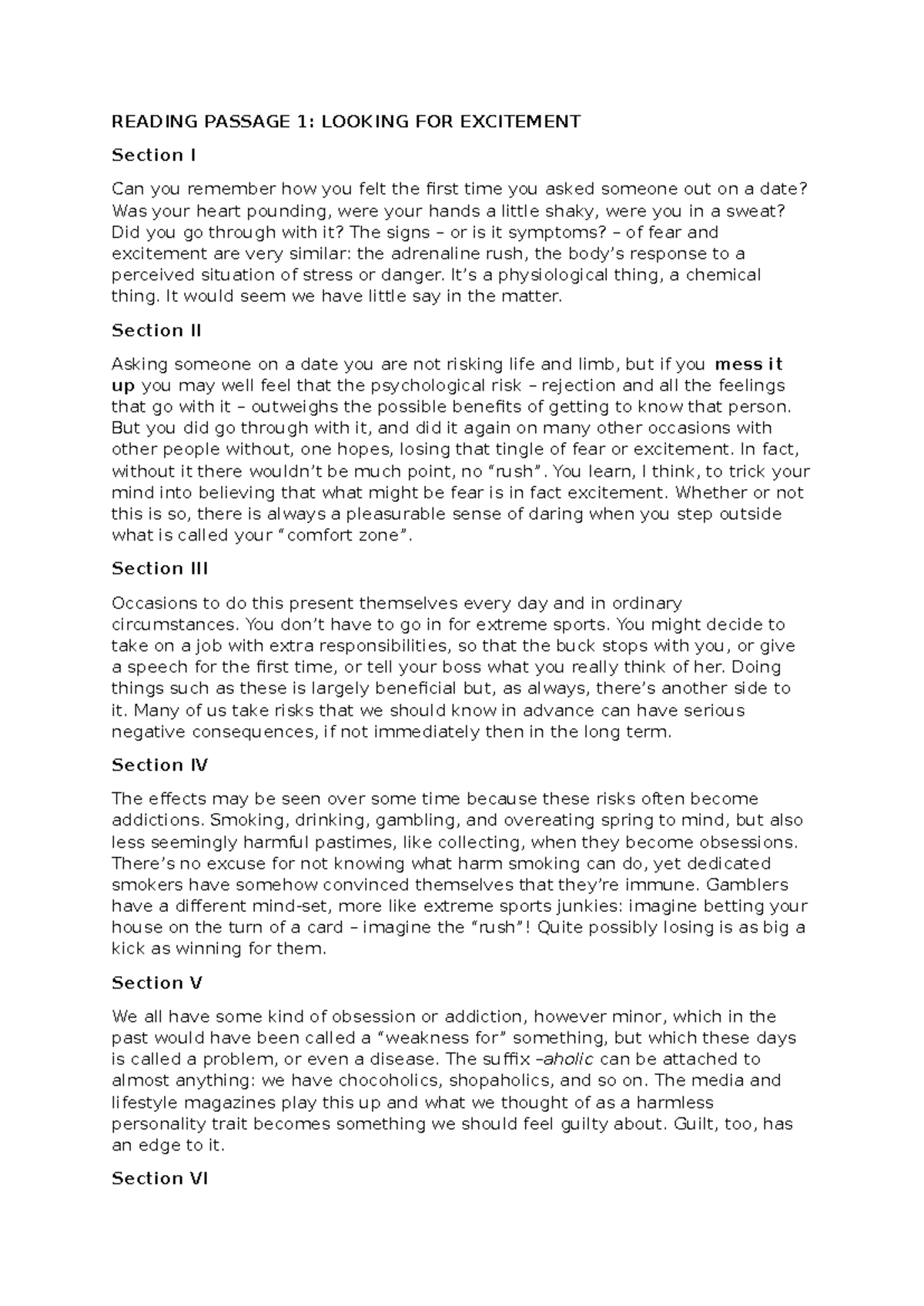 Final Sample Test 1: Reading Passage 2 Analysis and Questions - Studocu