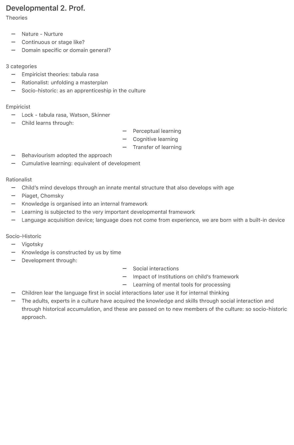 Developmental 2. Prof - Lecture notes