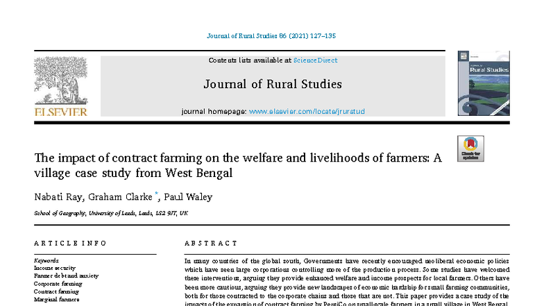 The Impact of Contract Farming on Farmers' Welfare: A Case Study from ...