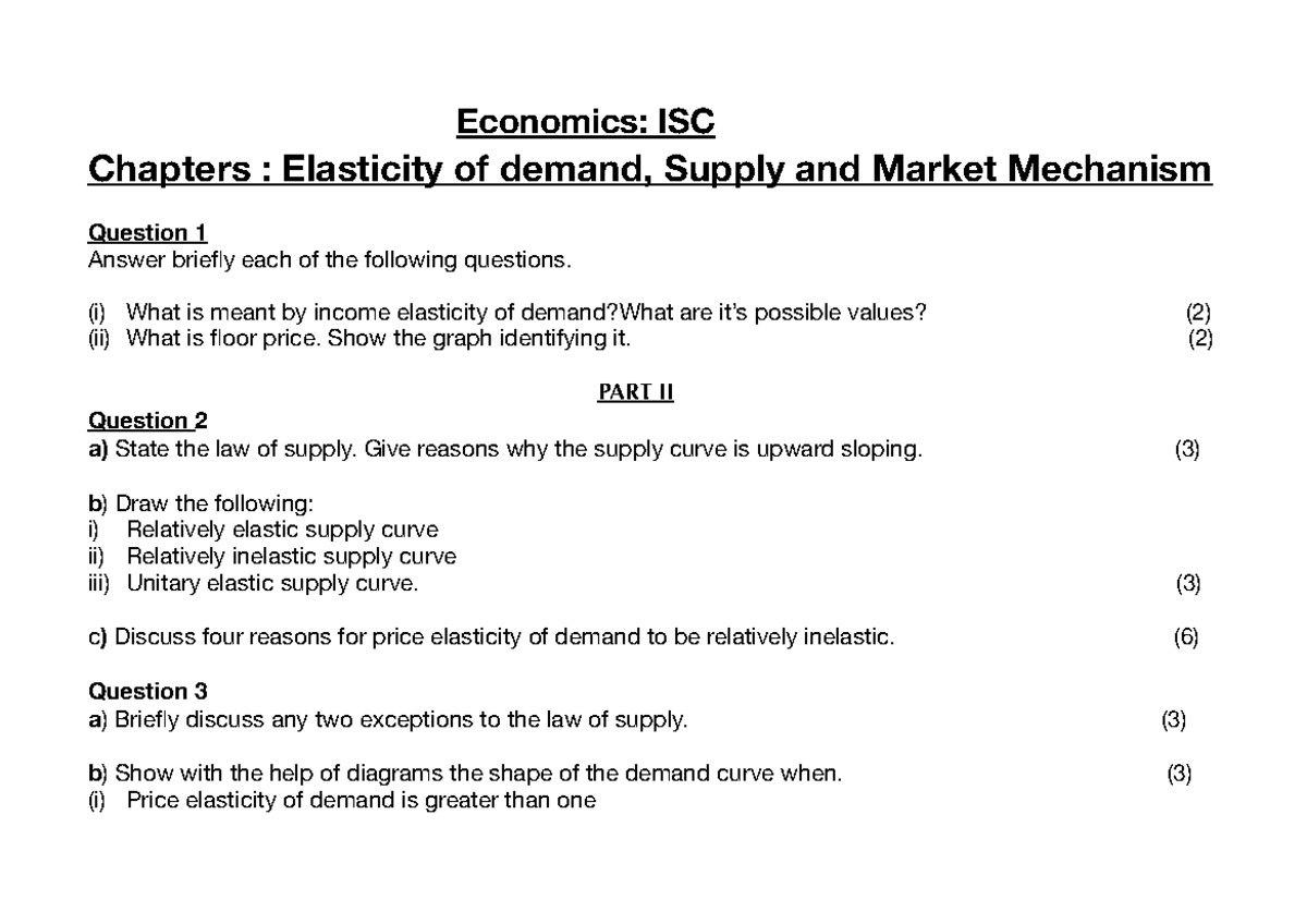 Economics ISC: Elasticity of Demand & Supply Mechanisms Test Notes ...