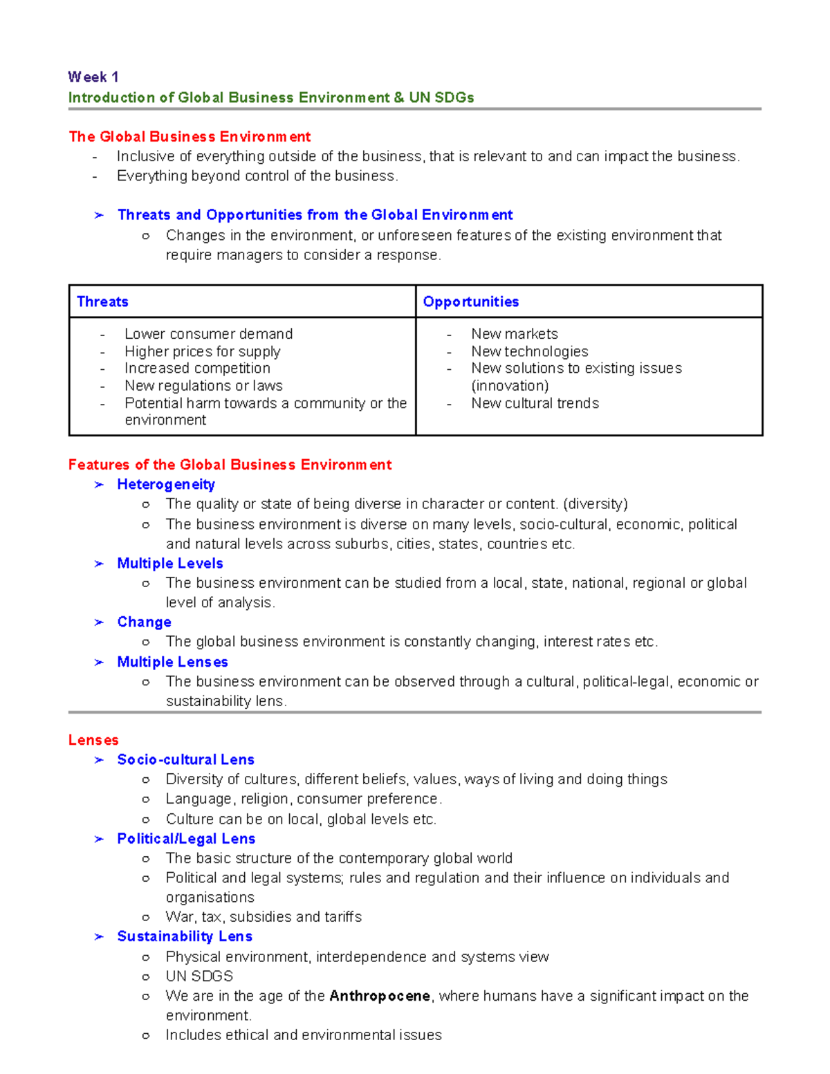 COMM1150 Notes - Week 1 Introduction of Global Business Environment ...