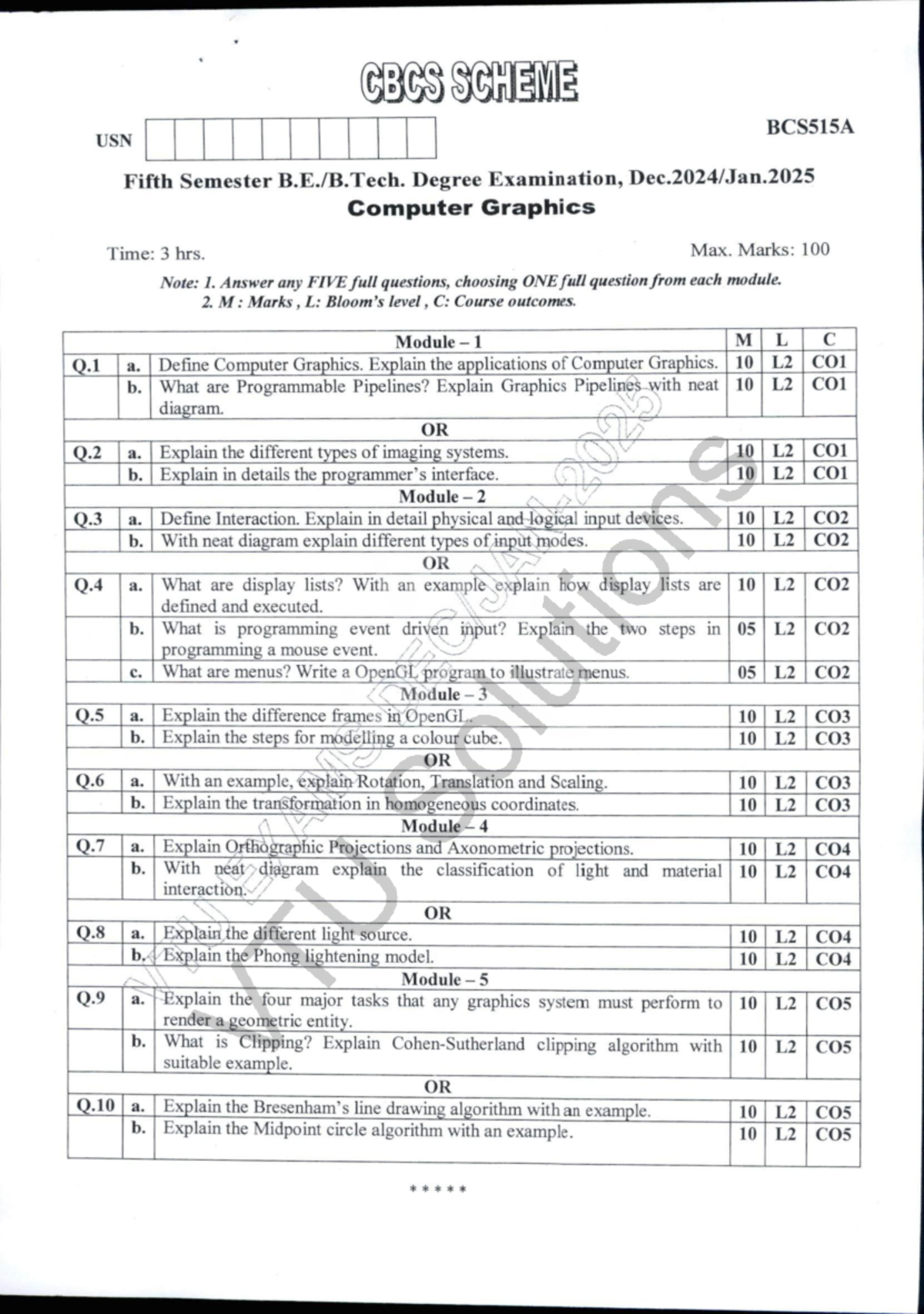BCS515A Fifth Semester Computer Graphics Exam Solutions - Studocu
