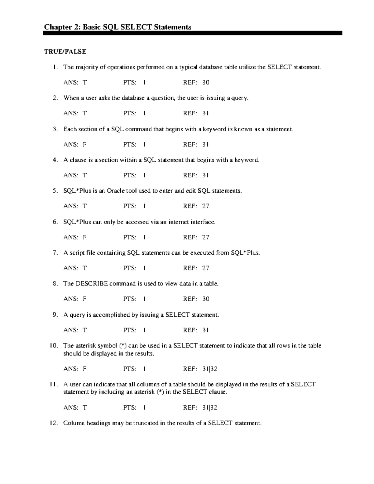 Test Bank Oracle 11G SQL 2nd Edition Joan Casteel - IT4 - VUT - Studocu