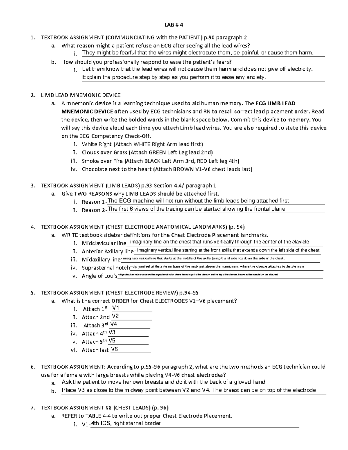 CCT LAB 4 - ECG Lead Placement and Patient Considerations Guide - Studocu