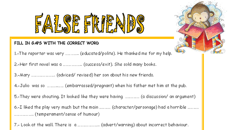 False Friends - Ficha for Language Learning (ENG 101) - Studocu