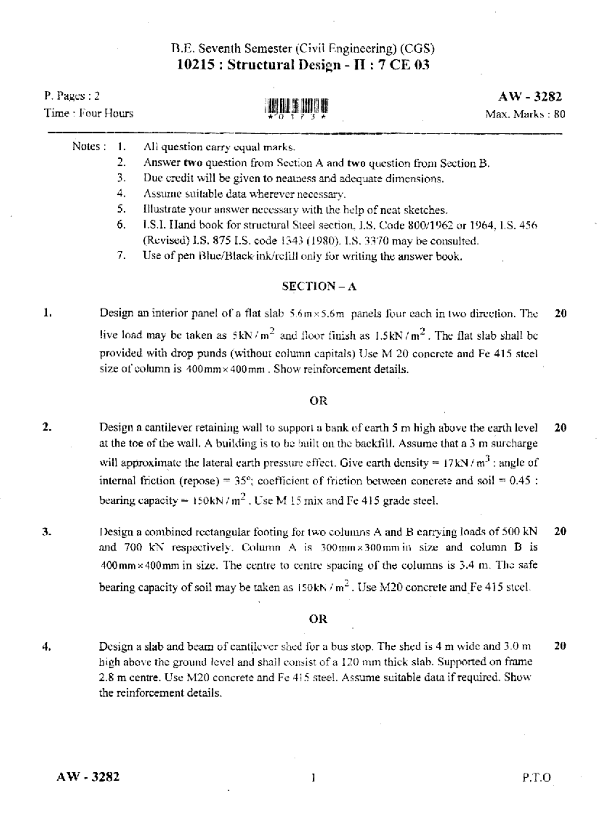 BTECH 7th Sem Civil - Structural Design 2 (2019) Exam Notes - Studocu