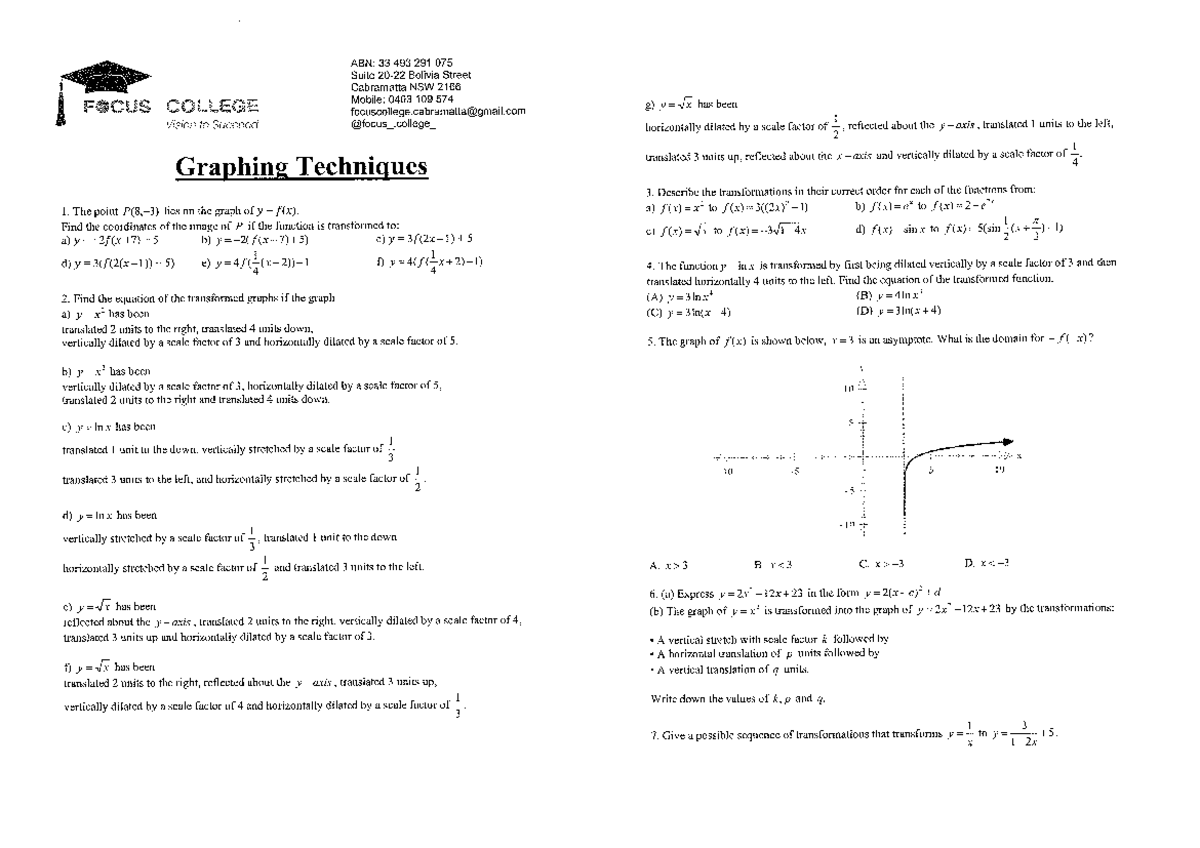 Graphing Techniques - Transformations and Functions Analysis - Studocu