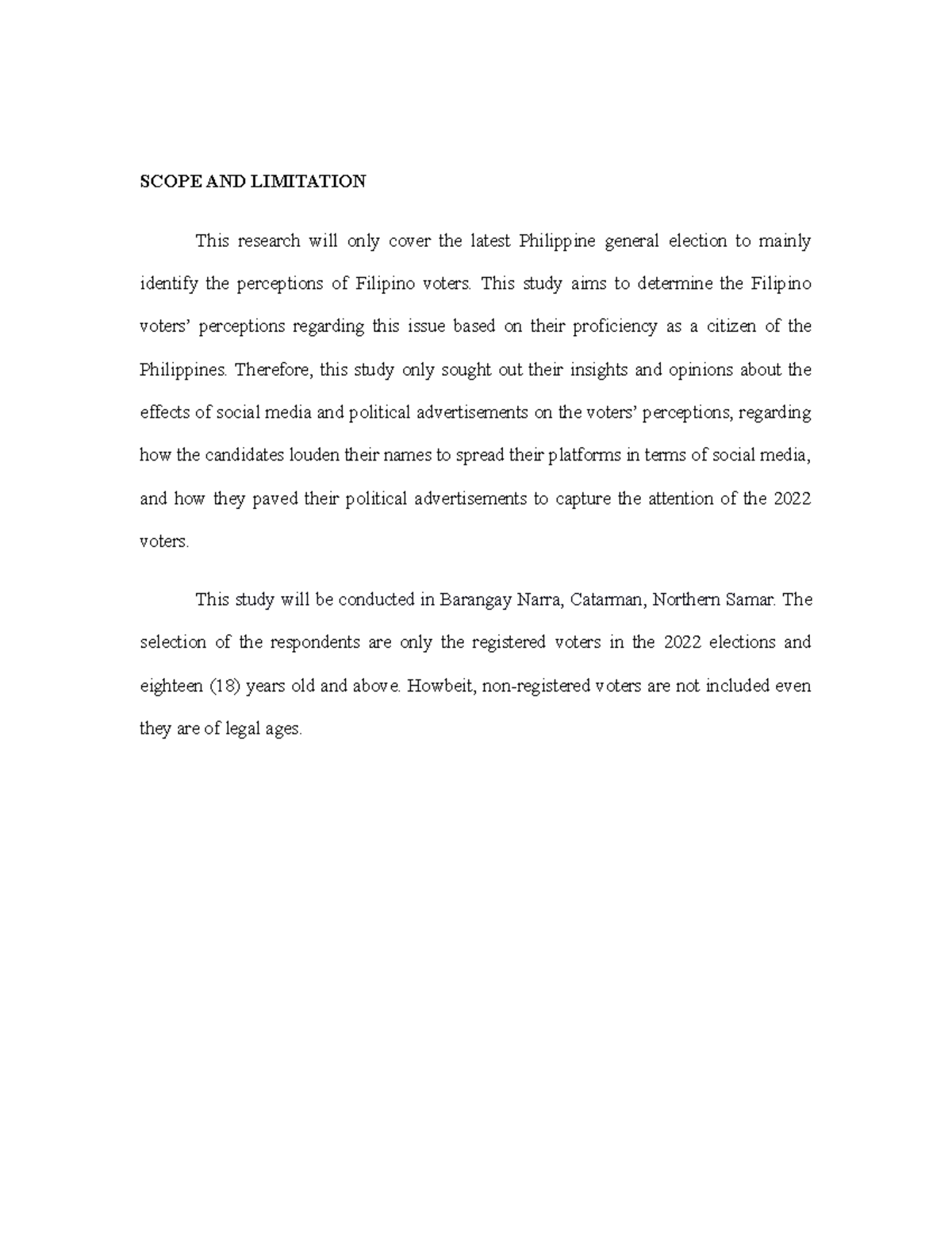 Scope and Delimitation of the Study 011 - SCOPE AND LIMITATION This ...